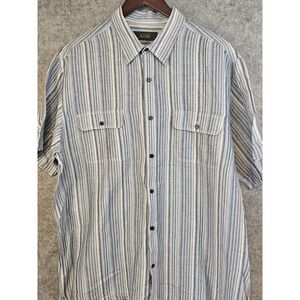 Tasso Elba Island Linen Blend Shirt Mens XL Striped Relax Button Up Short Sleeve